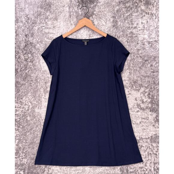 New Eileen Fisher Tunic Top Medium Womens System Viscose Jersey Blue Stretch - Picture 1 of 8